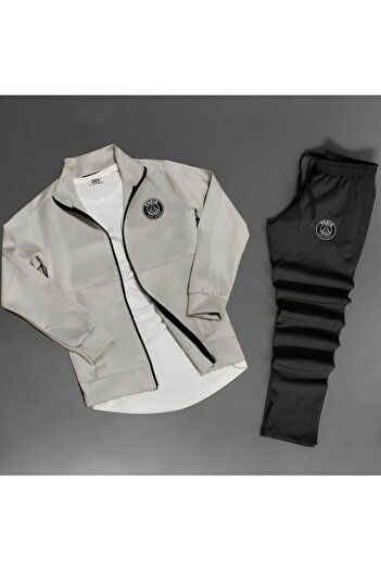 NOFLEN Scuba Gray Paris Printed Black Tracksuit Set
