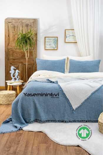 YASEMİNİNEVİ Κάλυμμα κρεβατιού μουσελίνας χρώματος βενζίνης - King Size, Σετ Πικέ με 2 Μαξιλαροθήκες