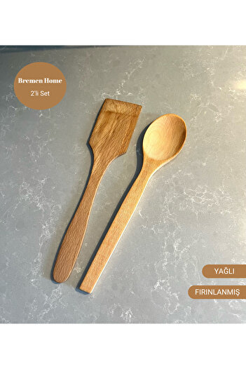 Bremen Home 2-Piece Wooden Kitchen Set, Serving Spoon and Spatula (Baked-Oil)