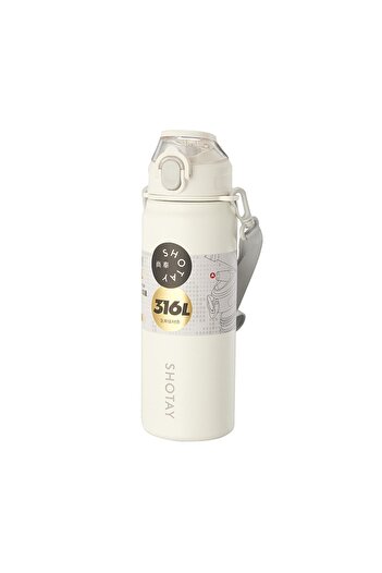 Shotay 750 Ml White Stainless Water Bottle with Steel Strap - With Straw