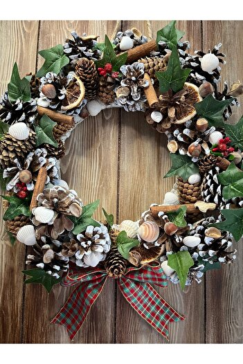 Bright3 Christmas Ornament and Door Ornament - Decorative Pinecone and Wreath, Natural Hobby Decoration