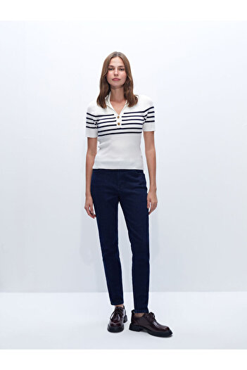 LC Waikiki Striped Polo Collar Women's Knitwear Sweater