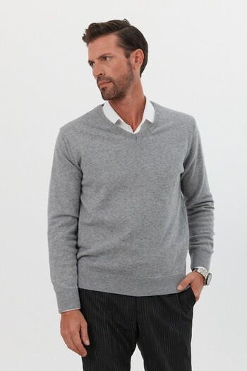 Livio Ferri Men's V-Neck Knitwear Sweater - Wool, Standard Fit