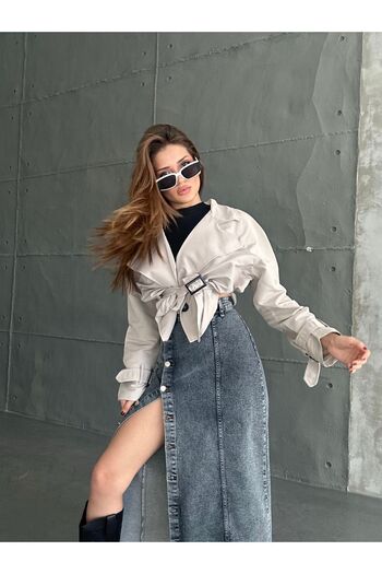 OXEDCO Femei - Fusta Maxi din Denim Lycra, Nasturi, Culoare Albastru Inchis, Spalat Zapada
