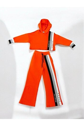 Zekids Girl's Tracksuit Set - Hooded, Cropped and Wide Leg