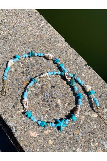 Stoneday Turquoise Bead Necklace - Natural Stone Star and Sea Shell Detail
