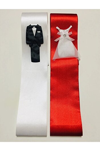 yörük tuhafiye Red-White Bridal Ribbon - 50 Pieces Bulk İgne and Groomsmen Sleeve