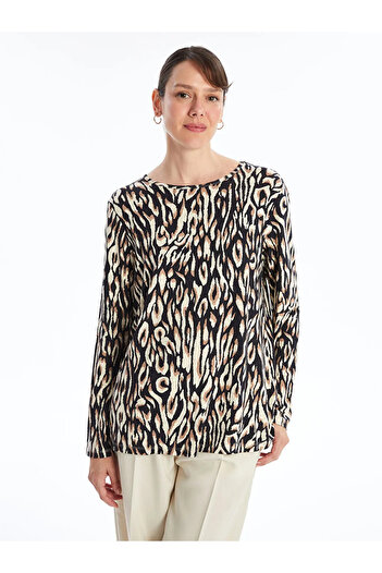 LC Waikiki Γυναικείο T-Shirt LCW Grace με Μπεζ Με τύπωμα και Στρογγυλή Λαιμόκοψη