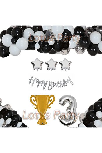 LOTUS PARTY 3 Year Old Themed Balloon Set - Black and White Balloon - Mug and Number Foil Balloon