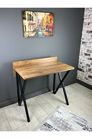 hey modüler mobilya Hayal Ceviz Çalışma Masası Bilgisayar Ofis Masası Metal Siyah Ayaklı 90 cm