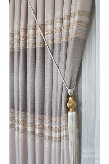 Yuka Beige Colored Geometric Patterned Board - Single Wing, Jacquard and Tight Pleated