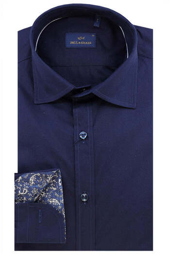 PAUL&SHARK Ανδρικό πουκάμισο Navy Blue - Μακρυμάνικο, Κανονικό Γιακά, Casual 14313041 CF-013