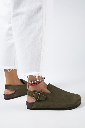 Manijero Holly 2 - Women's Genuine Leather Belted Buckle Khaki Sandals