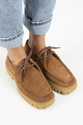 Manijero Taral Women's Genuine Leather Cornered Lace-up Taba Suede Shoes