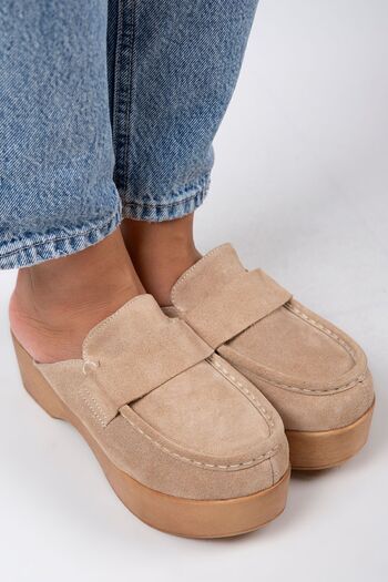 Manijero Berry Women's Genuine Leather Laceless Beige - Suede Slippers