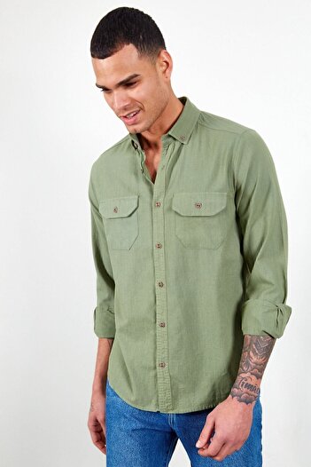 MAN EDITION Men's Shirt - Khaki, Double Pocket Cover, Ee111241-1241