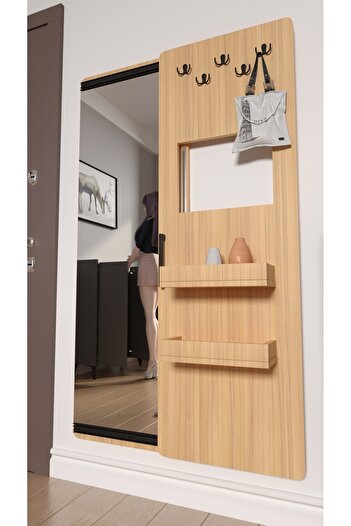 Mirobi Hidden Dressing Mirror, Decorative Cloakroom, Modern Hanger, Dressing Mirror with Sliding Door, Mirrored Cloakroom