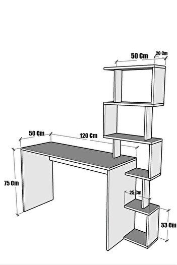 Moonlife Pratik Kitaplıklı Çalışma Masası Beyaz Siyah 120x50