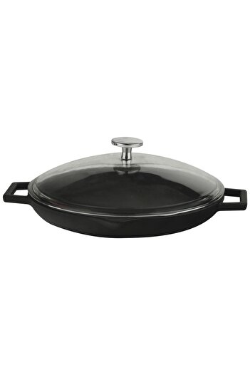 Lava Cast Round Frying Pan with Glass Lid Cast Iron Solid Double Handle Diameter(Ø)30cm