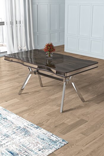 Canisa Antrasit İroni 90x160 Lak Panel Yemek Masası Krom Ayak