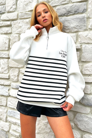 Trend Alaçatı Stili Dámská mikina Ecru - zvýšený potisk, zip Alc-X12732