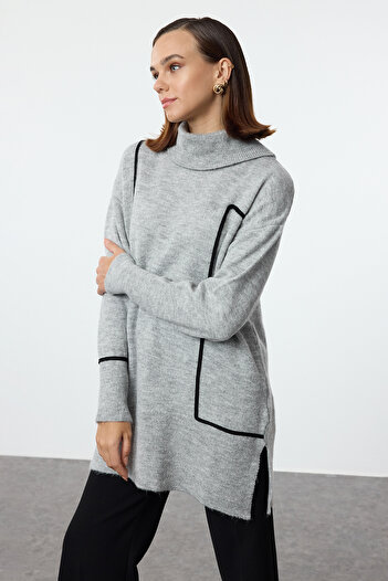 Trendyol Modest Soft Textured Anthracite Knitwear Sweater - Piping TCTAW25AK00020