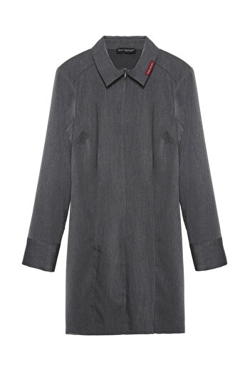 Quzu Anthracite Padded Shoulder Dress