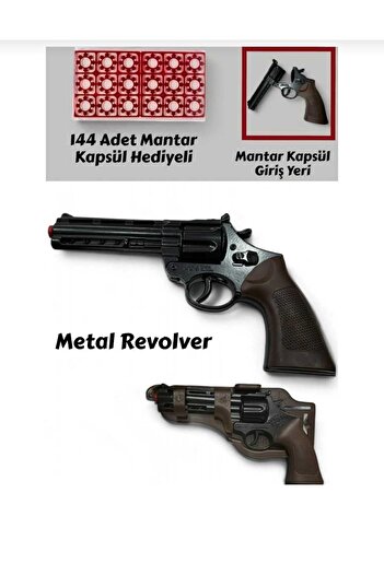 Hepsilazım Oyuncak 25 cm Metal Kapsül Mantar Mermili Kovboy Tabanca Çat Pat Demir Silah Mantar Tabancası