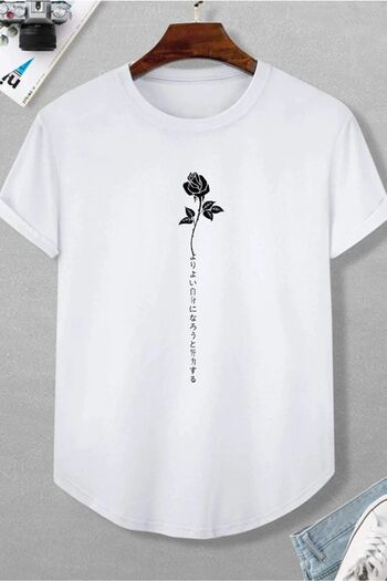 Pink Sky Μπλουζάκι Rose White Oversize με στάμπα
