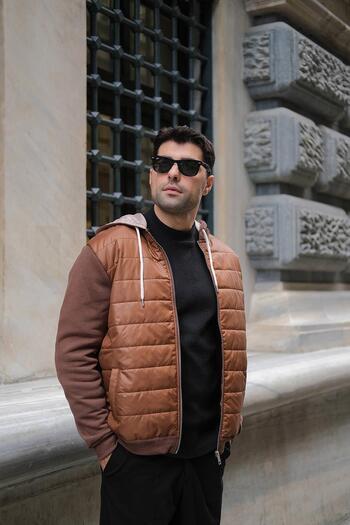 For You Casual Καφέ φούτερ με καπιτονέ τσέπη με κουκούλα και φερμουάρ
