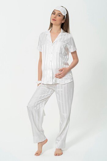 For You Mama 5-Piece Jacquard White Maternity Pajama Set