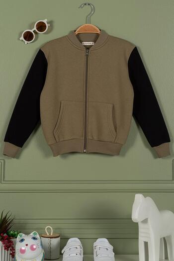 for you kids Κοριτσίστικο μπουφάν Kangaroo Pocket Khaki με φερμουάρ