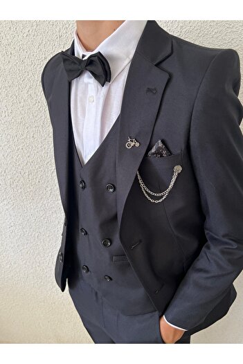 WENA KİDS Black Children's Suit - Jacket, Vest, Pants and Shirt Set