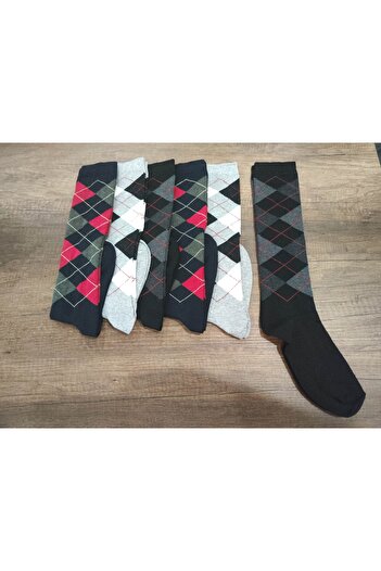 Leement socks 6 чифта детски чорапи до коляното с кариран шарен мотив - памучни, средно дебели