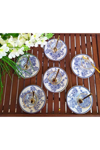 GÖNÜL Blue Blanc 6 kişilik 18 parça çay seti çay takımı