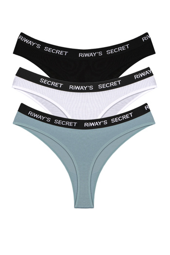 riways secret Cotton Waistband Elastic Thong 3 Pack