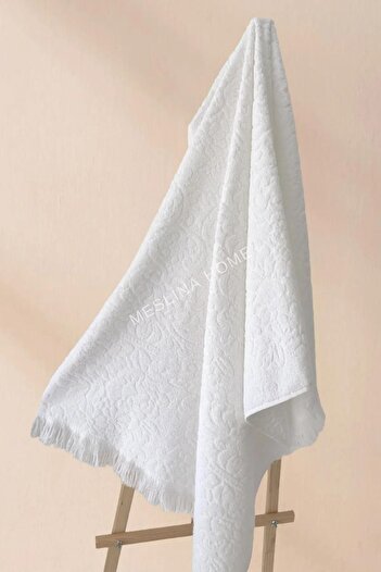 Meslina 80x160 Large Fringed Towel - Peshtemal, Beach and Bath Bag with Gift - hs-beach-white