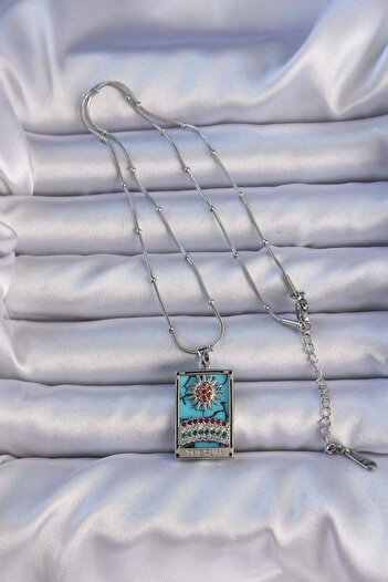 Moka Shopin Mokashopin 316L Tarot Necklace - Colorful Marble Pattern, Zircon Stone and Sun Figure