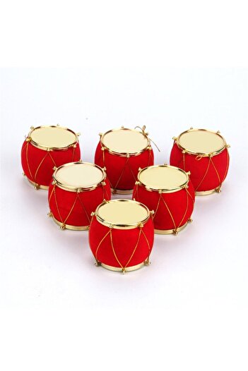 PartAntalya Christmas Red Drum 6 Pieces 5 cm Pine Tree Ornament