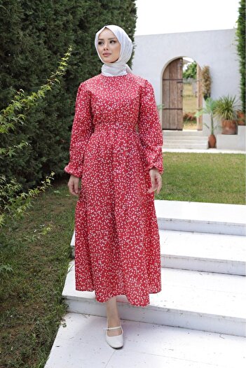 BBS Linen Hijab Dress - Floral Pattern and Layered