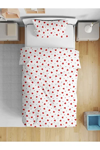 SNR HOME COLLECTION Red Heart Cotton Single Teen Room Duvet Cover Set (Without Sheets)