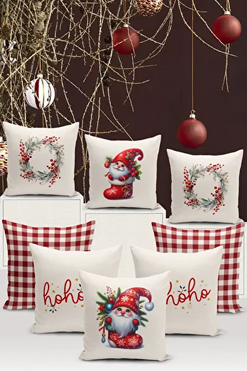 Bertille Home New Year Series - Double Sided Digital Printed 8-Piece Throw Pillow Cover Set (Christmas Christmas Pillow Cover)