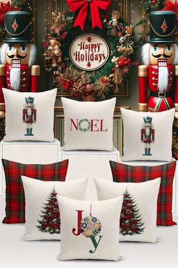 Bertille Home New Year Series - Double Sided Digital Printed 8-Piece Throw Pillow Cover Set (Christmas Christmas Pillow Cover)