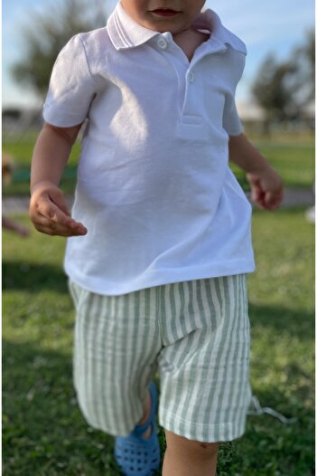 runbaby Green Striped 100% Cotton Muslin Baby Shorts - Double Layer