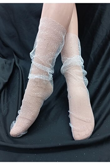 es moda shop White Shiny Tulle Bridal Socks - Evening Dress Socks