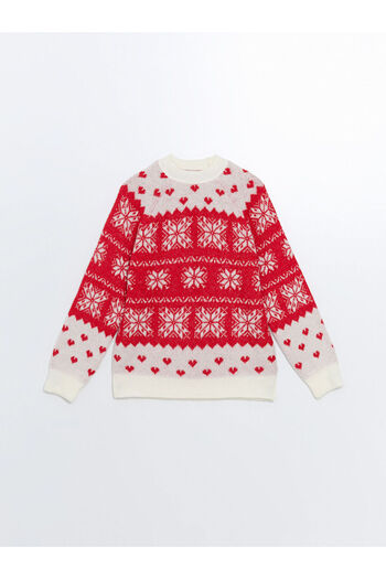 LC Waikiki Gemusterter Damen-Strickpullover mit Rundhalsausschnitt