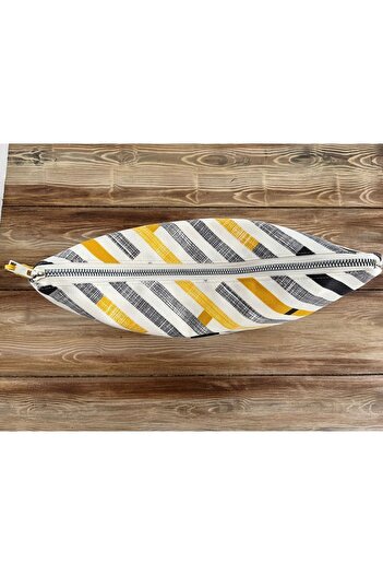 Bright3 Sarı Siyah Çok Renkli  Clutch , Portföy, El Yapımı, Astarlı,Fermuarlı, Püskül Aksesuarlı Çanta