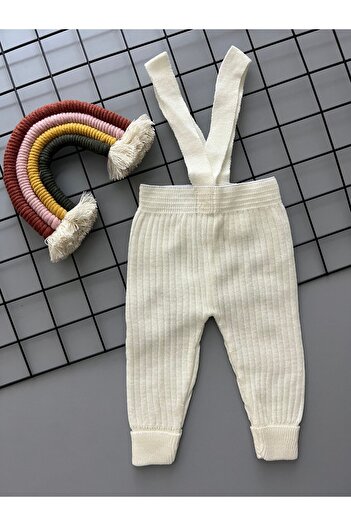 Sparrow Laurel Beniz Kids Ecru High Waist Adjustable Strap Ribbed Baby Leggings