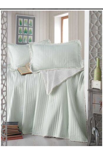 ÇAĞTEKS Pompom Double Sided Double Pique Bedspread Set