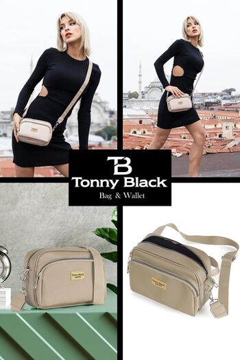 Tonny Black Original Women's Two-Eye Comfortable Column Strap Diagonal Adjustable Strap Waterproof Shoulder Bag
